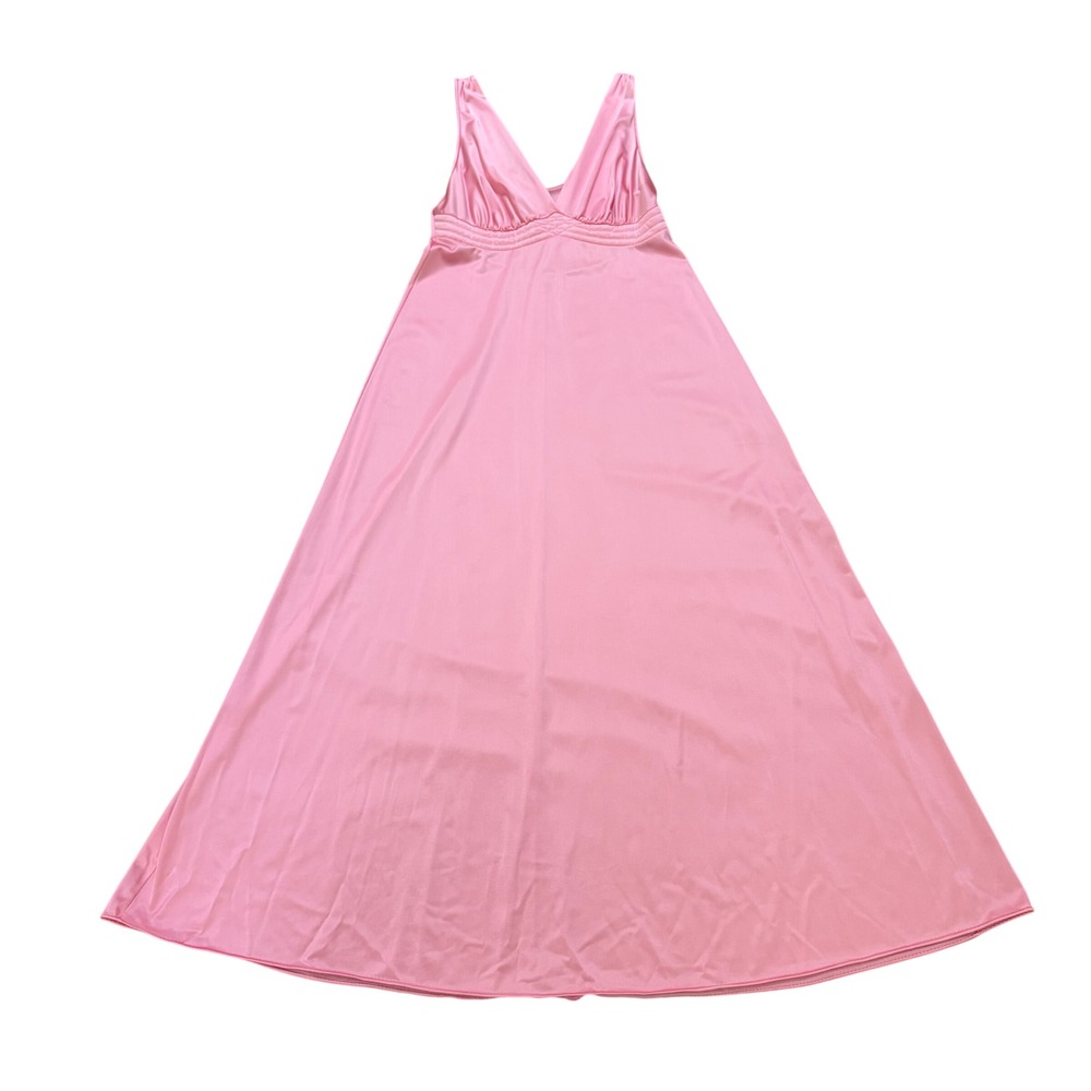 Vanity Fair Vintage Pink Antron III Nylon Maxi Nightgown V-Neck Size 34
